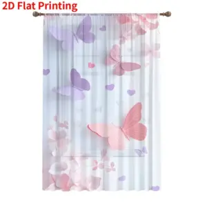 Voilage imprimé papillons et cœurs rose et violet – lot de 2 – vue 2