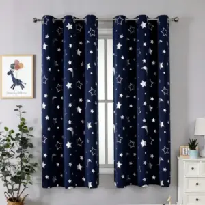 Rideau motif étoiles et lune argentées à œillets