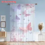 Voilage imprimé papillons et cœurs rose et violet – lot de 2