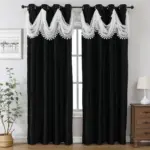 Rideau noir double couche à cantonnière ondulée blanche