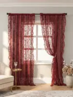 Rideau dentelle bordeaux vintage à volants – passe-tringle – vue 3