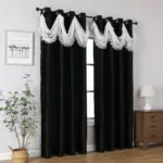 Rideau noir double couche à cantonnière ondulée blanche – vue 2