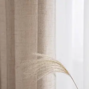 Rideau coton et lin tamisant à œillets – beige – vue 2