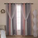 Rideau double couche dégradé rose et gris avec voilage étoilé