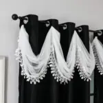 Rideau noir double couche à cantonnière ondulée blanche – vue 4