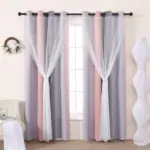 Rideau double couche dégradé rose et gris avec voilage étoilé – vue 3