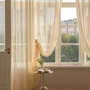 Voilage bohème ajouré beige – vue 2