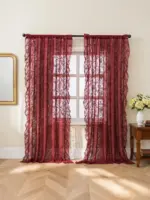 Rideau dentelle bordeaux vintage à volants – passe-tringle – vue 2